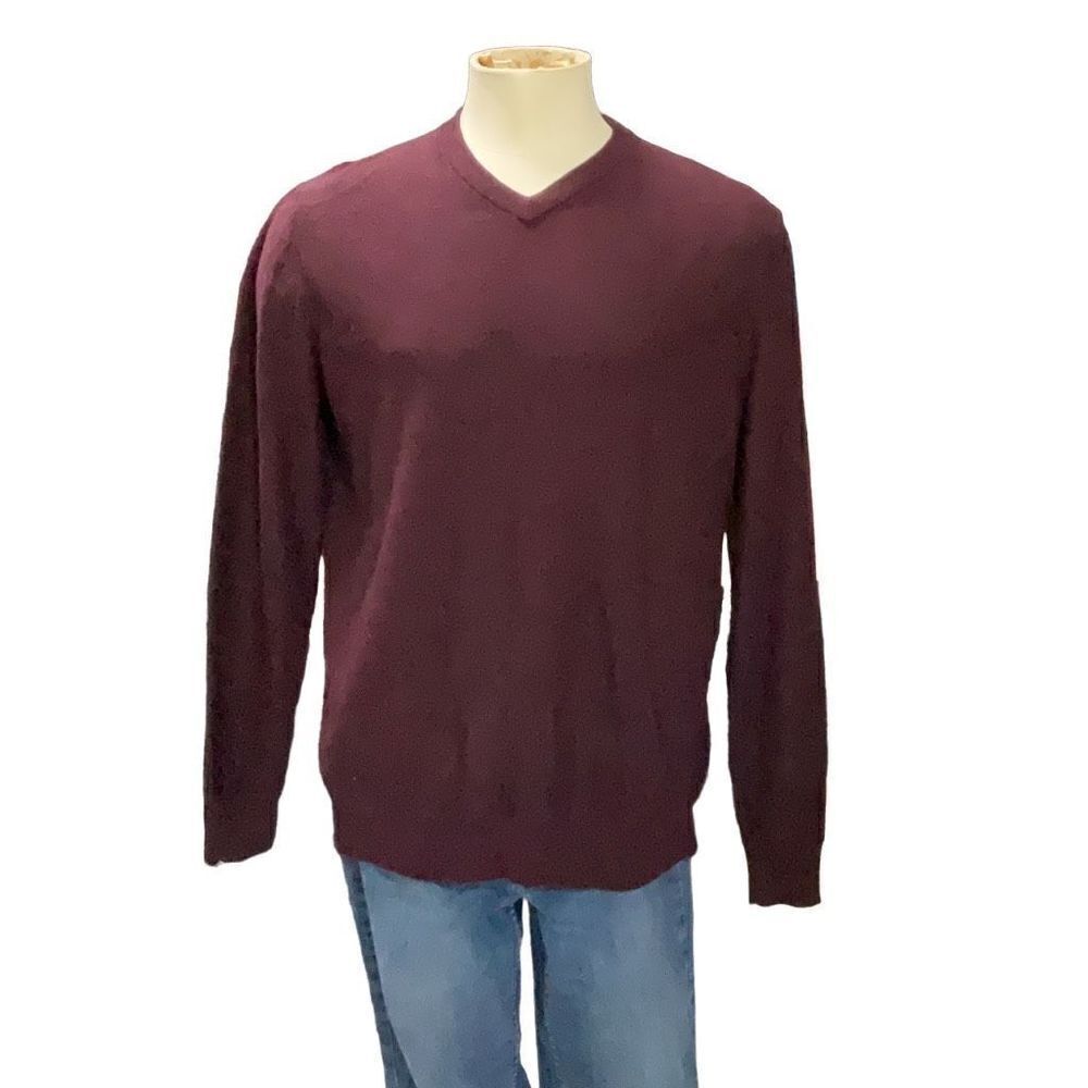 NWT Lachlan British Inspired Burgundy Cotton Sweater Long Sleeve V Neck Size L